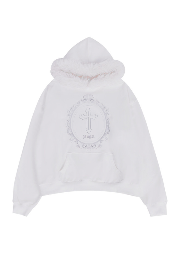 ファーフードモードルーズトップス