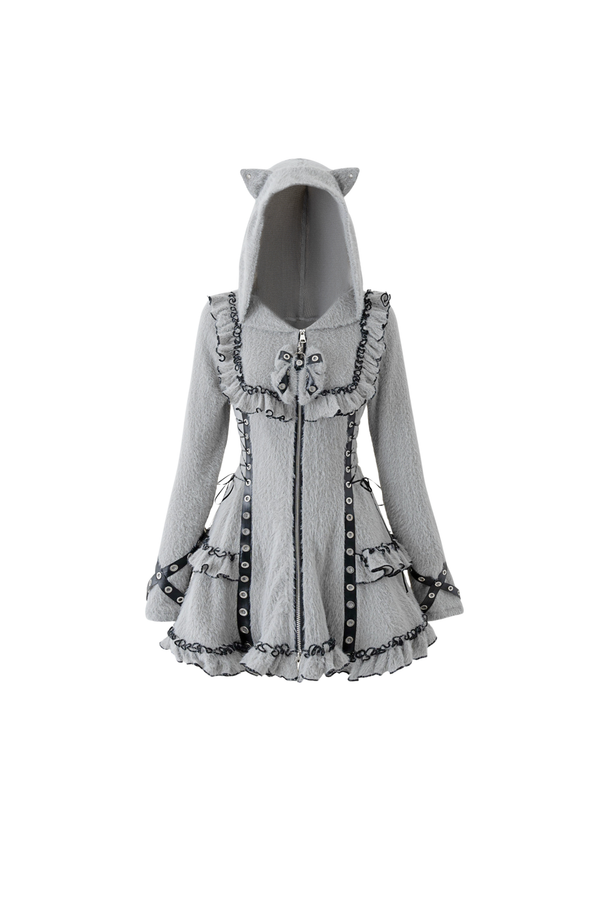 Cat Ear Hood Zipper Dress