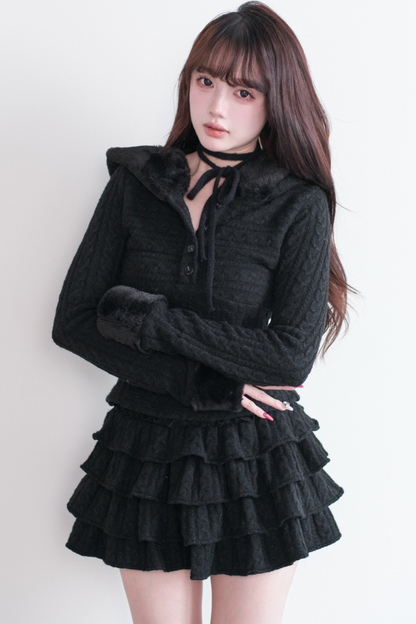 ケーブルニットトップス+ティアードスカート