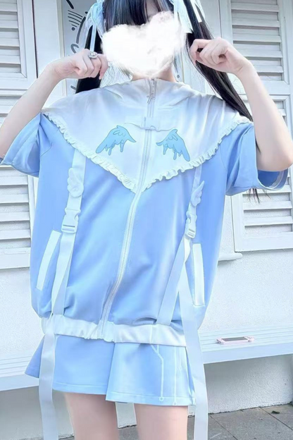 アクア天使サブカルチャーフードジャケット+パンツ+レッグカバー