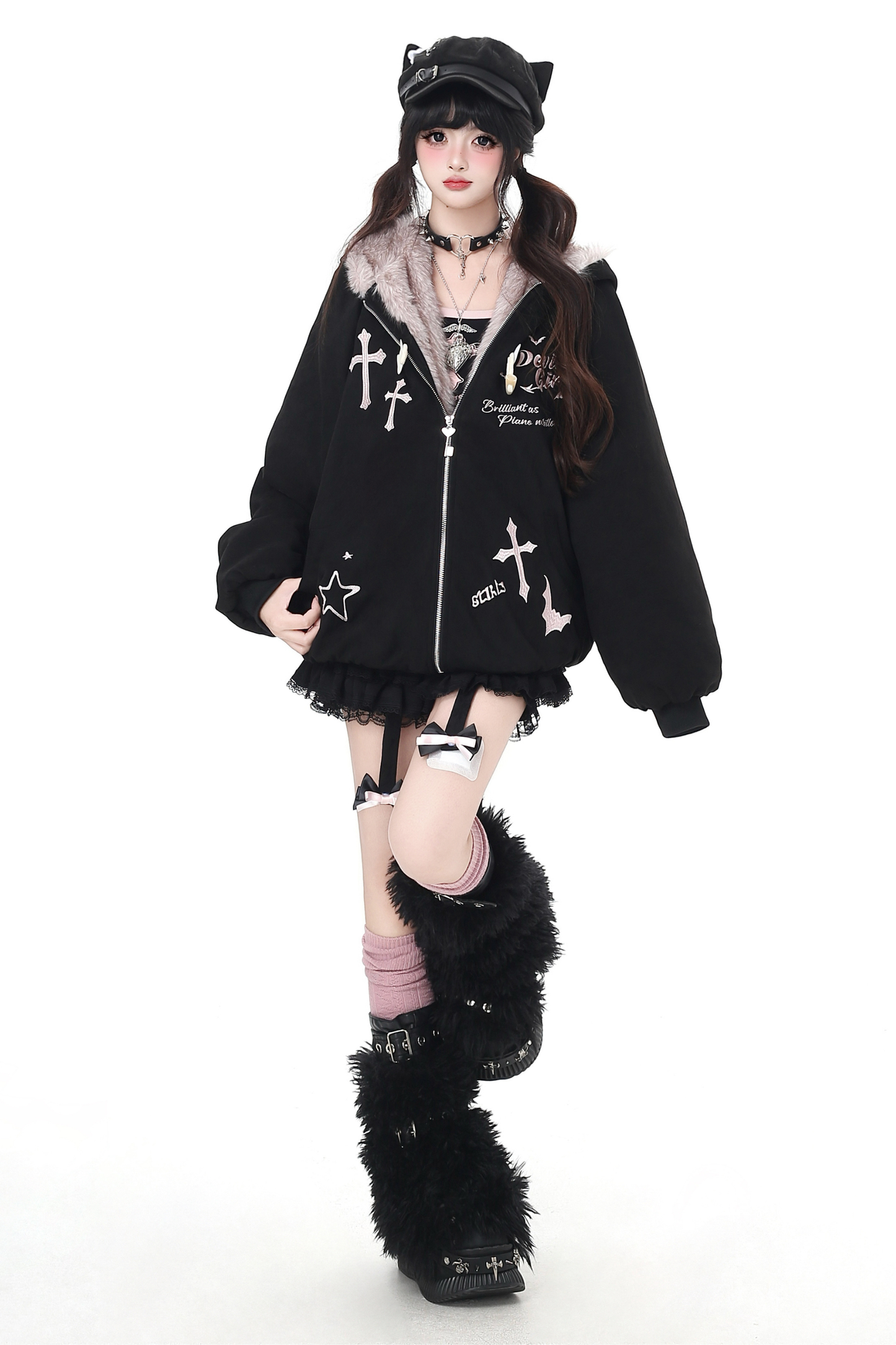 バニーファーフードジップジャケット