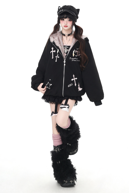 バニーファーフードジップジャケット