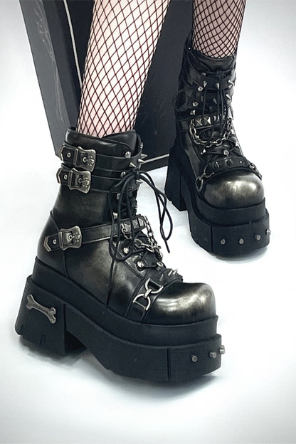 가죽 펑크 플랫폼 부츠