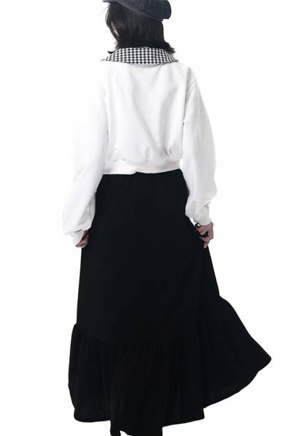 Leather jacket + shirt + long pants + sweatshirt + skirt