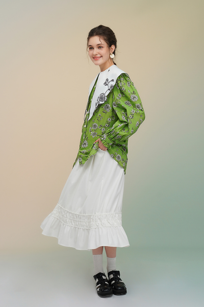 グリーンローズフレンチヴィンテージプリントシャツ