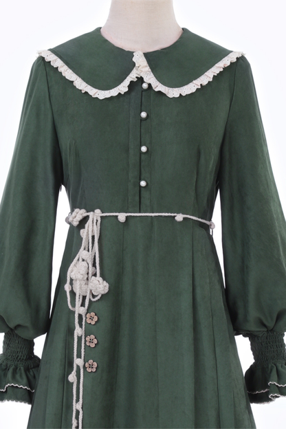 Dark green retro dress + vest