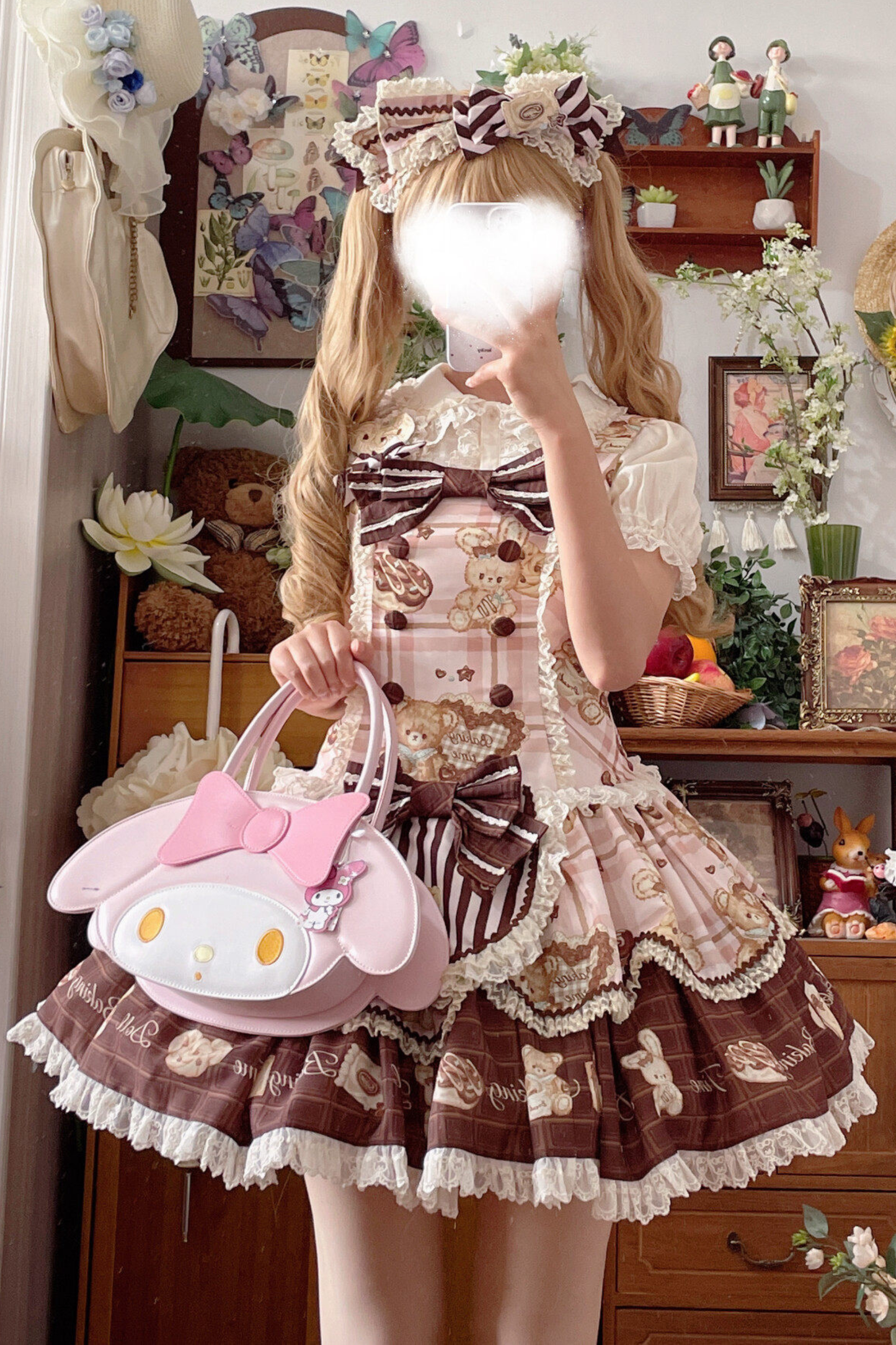 ベアティーパーティーロリータドレス+ジャンパースカート+シャツ+カチューシャ+ブローチ+エプロン