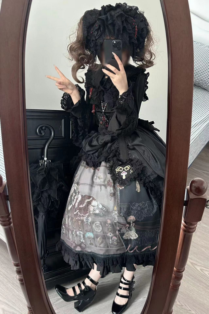 リフティングビーズゴシックストラッププリントドレス