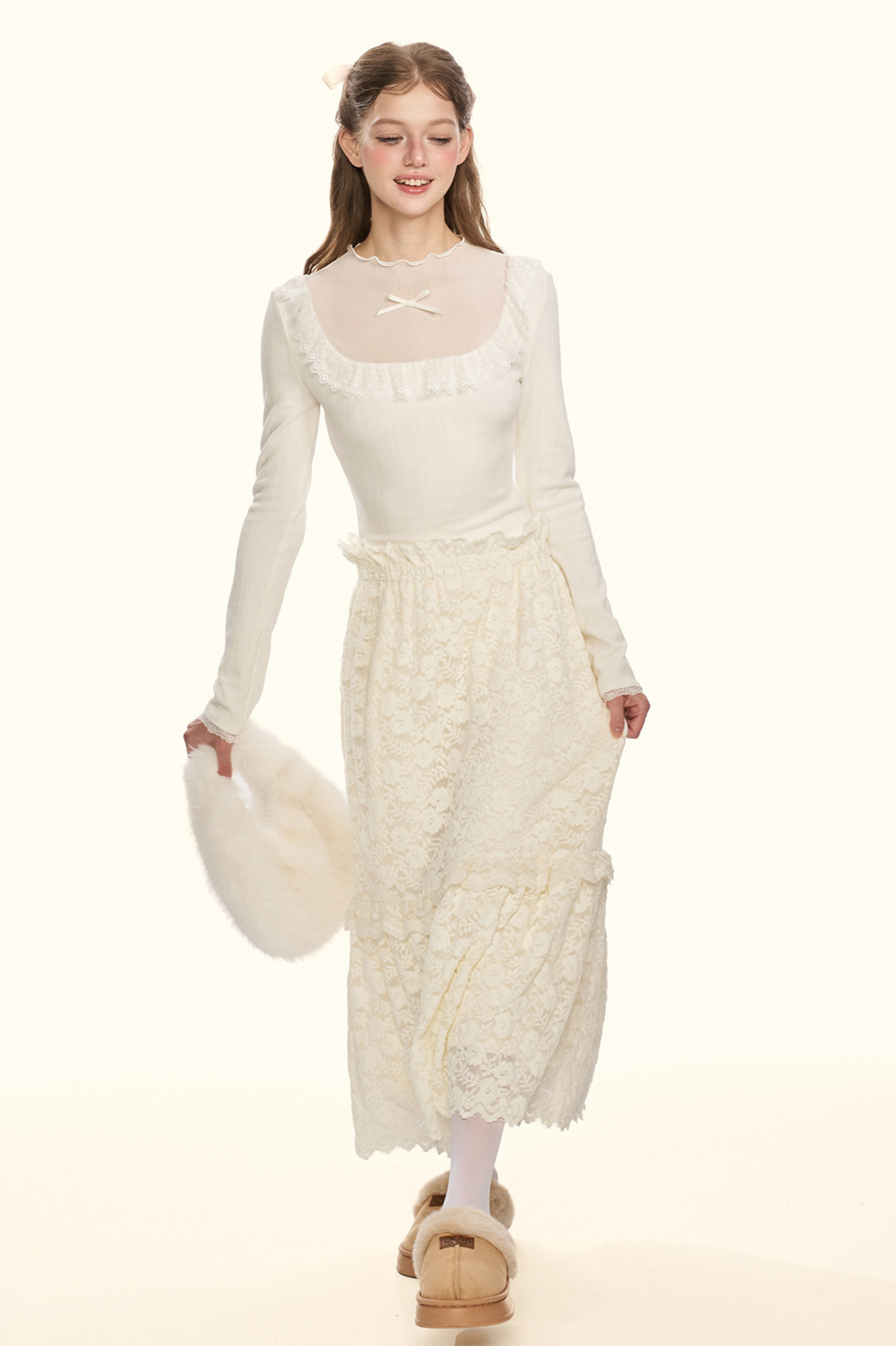 シアーリボンドールカラータイトトップス