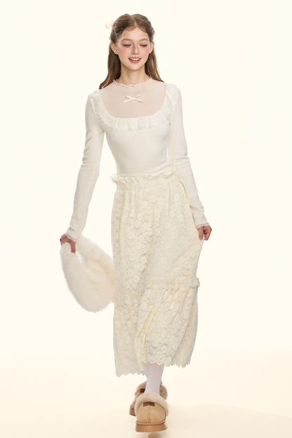 シアーリボンドールカラータイトトップス