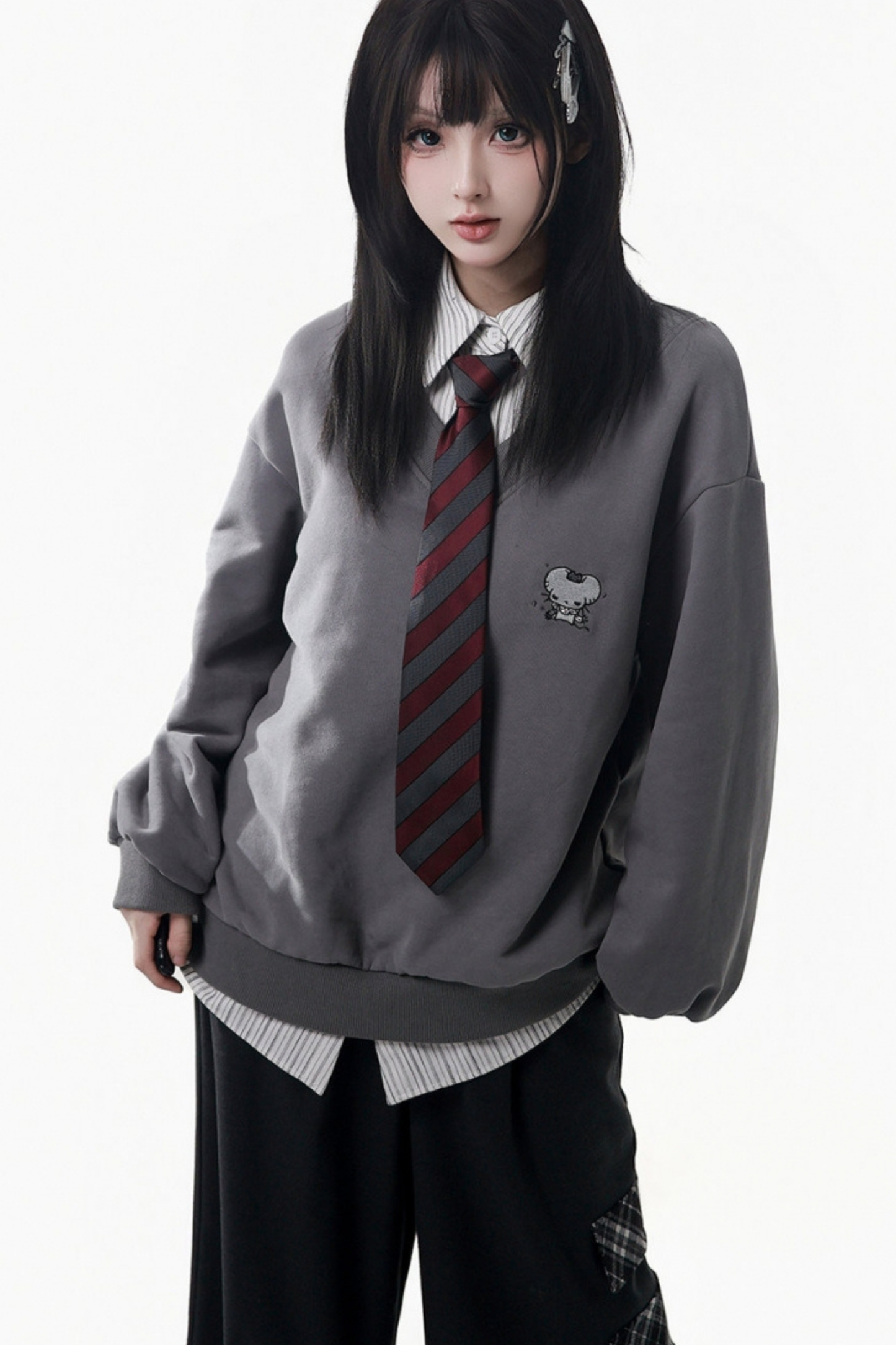 ビッグファーカラージャケット+トップス+スカート+パンツ+チェックフードジャケット