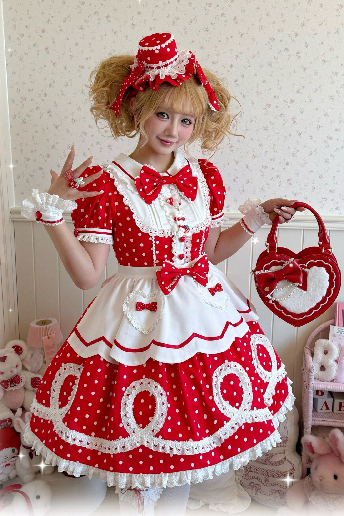 [Vorbestellung] Retro-Puppenartiges Lolita-Kleid + Haarband + Clip + Haube + Hut