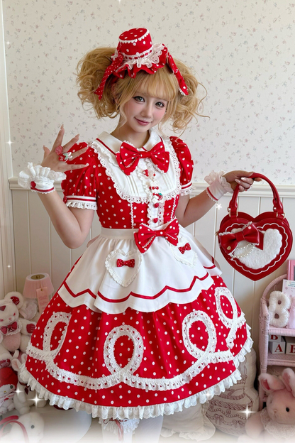 [Vorbestellung] Retro-Puppenartiges Lolita-Kleid + Haarband + Clip + Haube + Hut