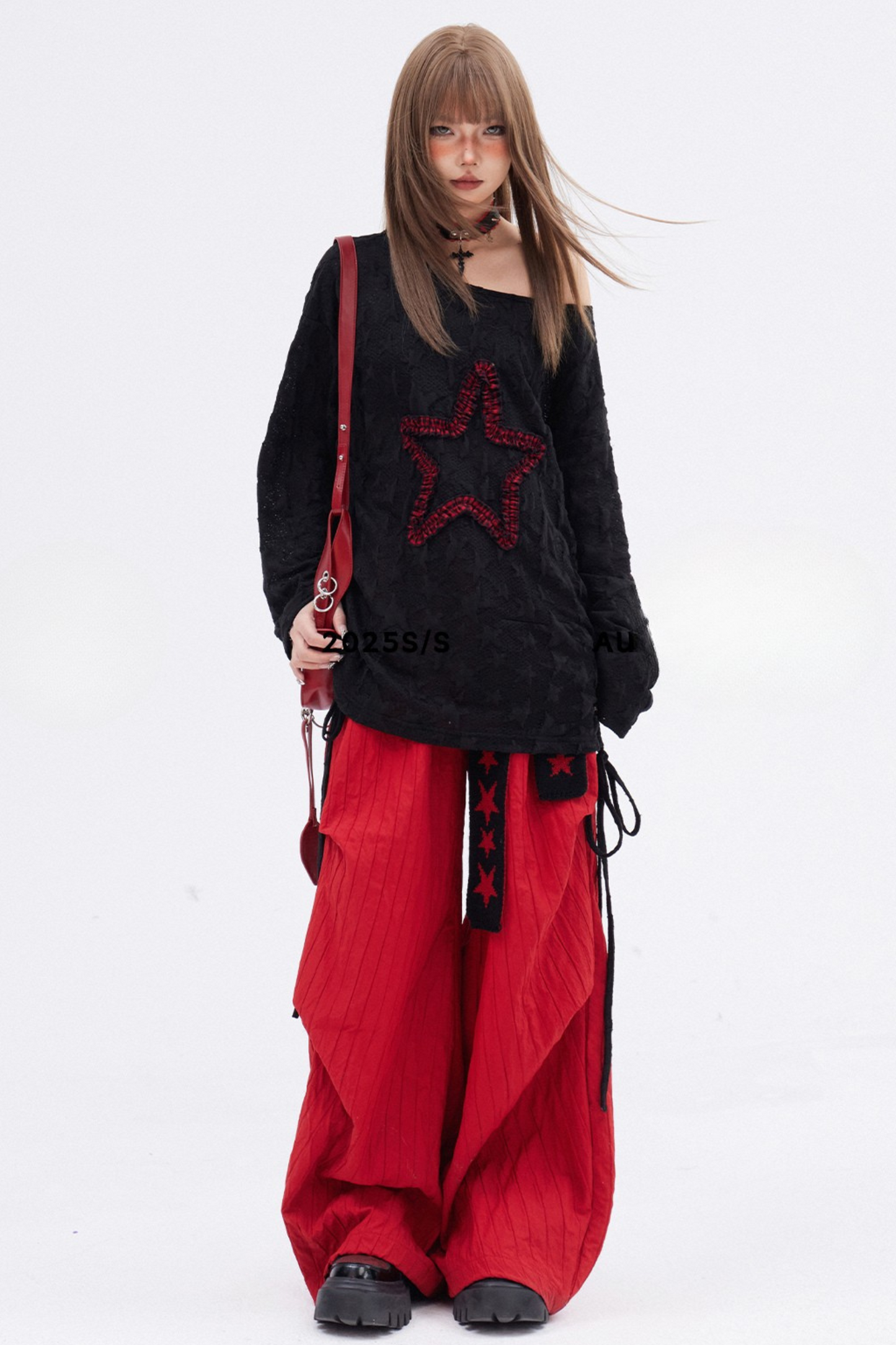 Red loose casual pants