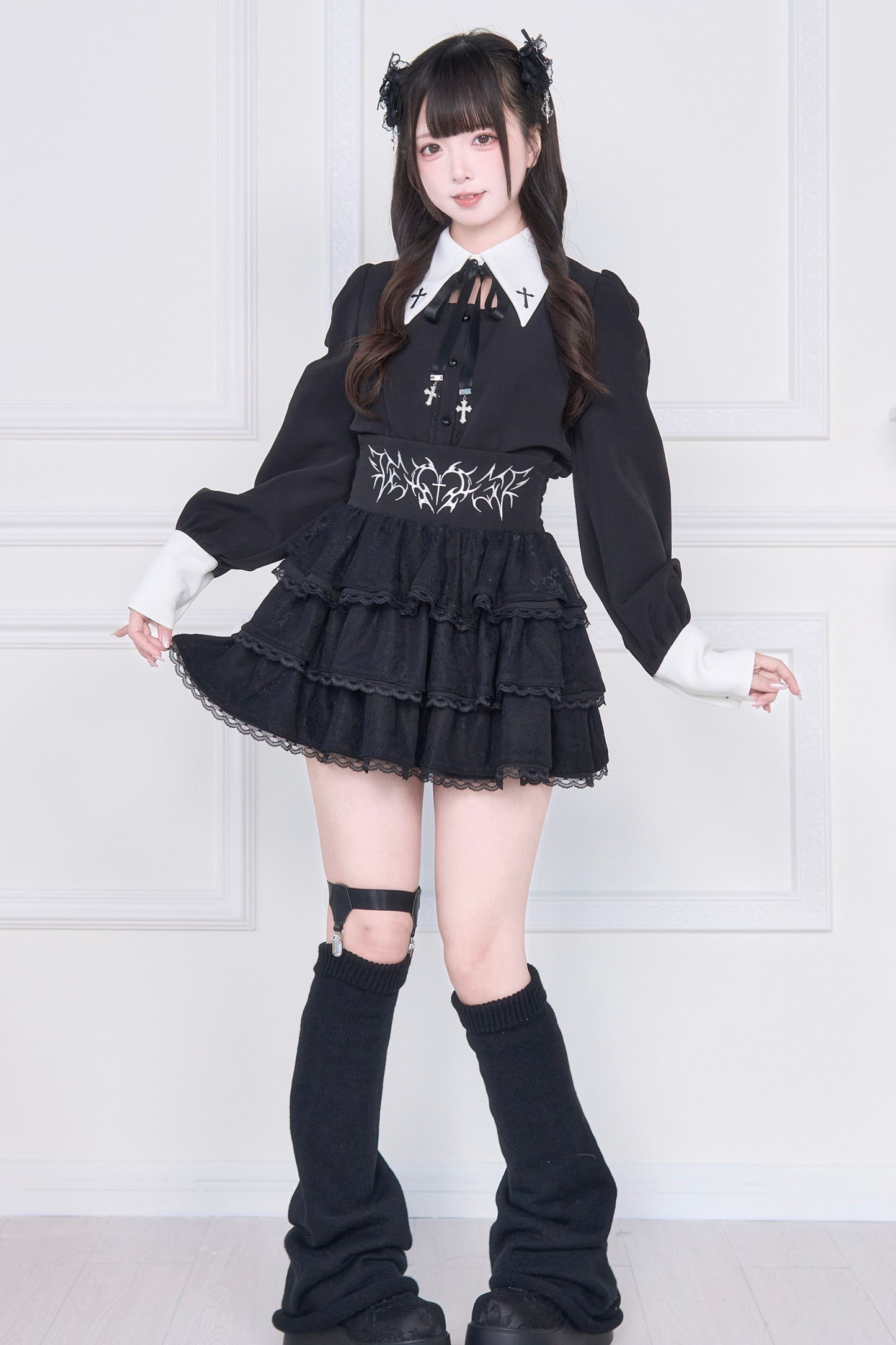 クロス刺繍シャツ+スカート