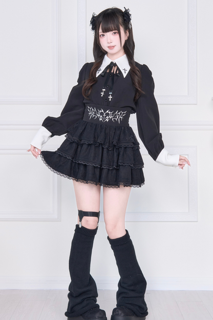 クロス刺繍シャツ+スカート