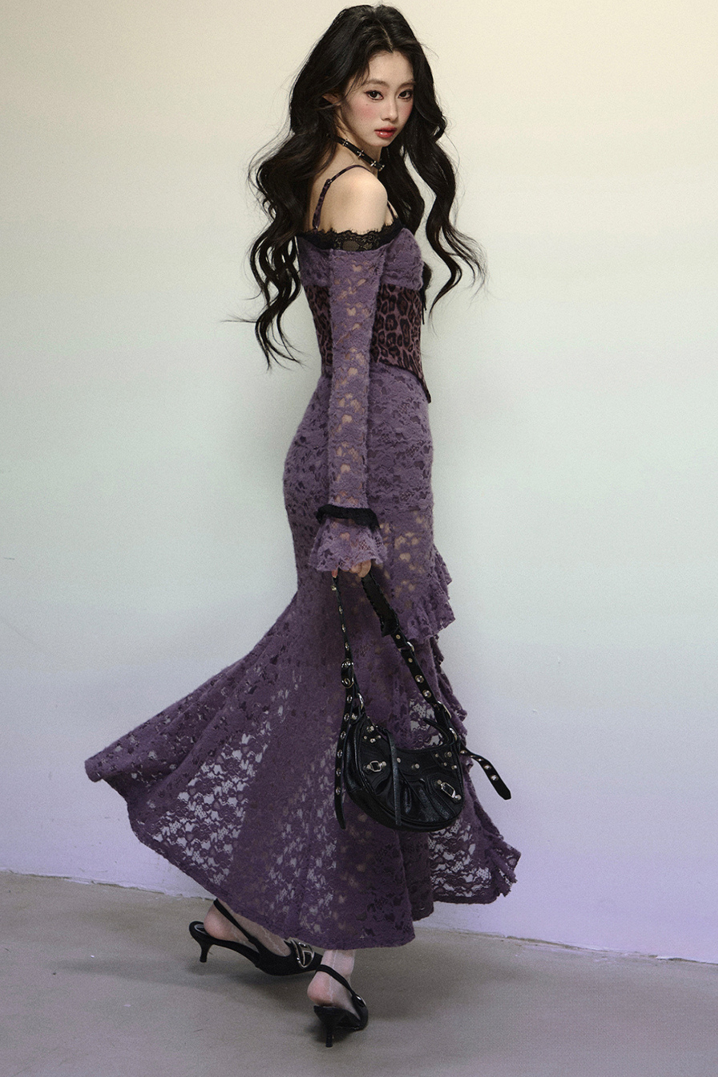 [Reservations] Oriental Purple Kite One-Shoulder High-End Lace Dress