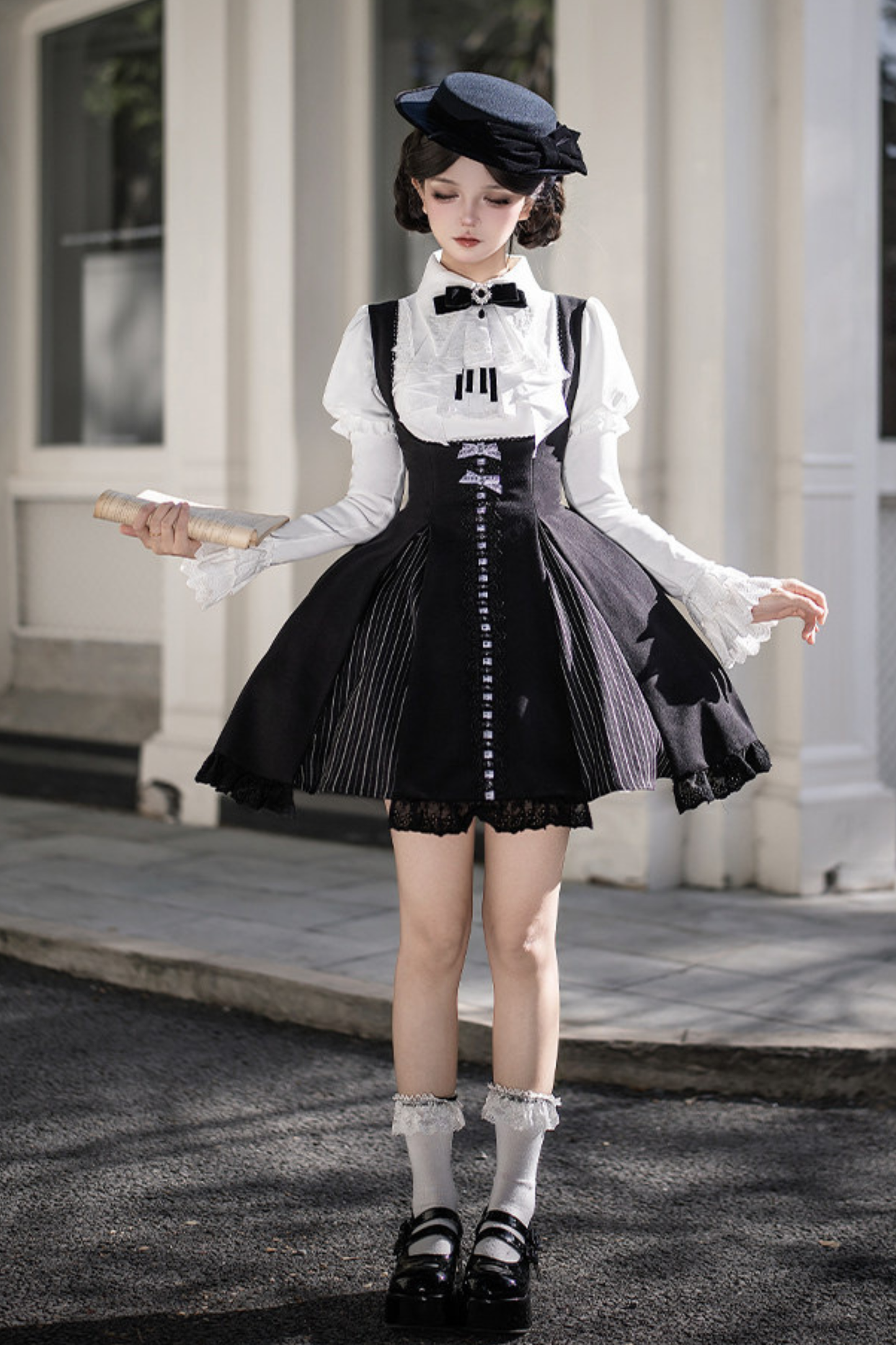 Six Sweet Lolita Flare Jumper Skirt + Top + Hat + Ribbon + Collar