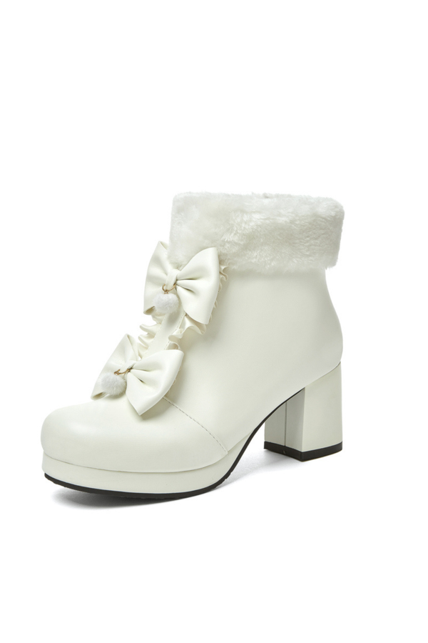 Double Ribbon Fur Short Boots