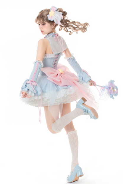 魔法妖精スパークリングウォーターロリータトップス+スカート+ヘアクリップ+テール+魔法ステッチ