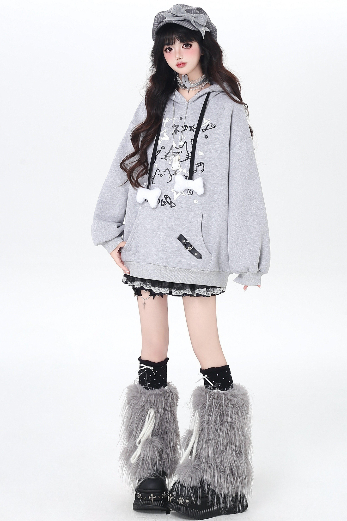 Cat Graffiti Fleece Hoodie