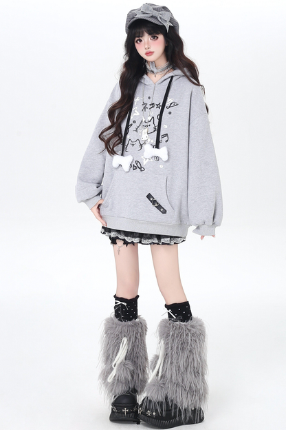 Cat Graffiti Fleece Hoodie