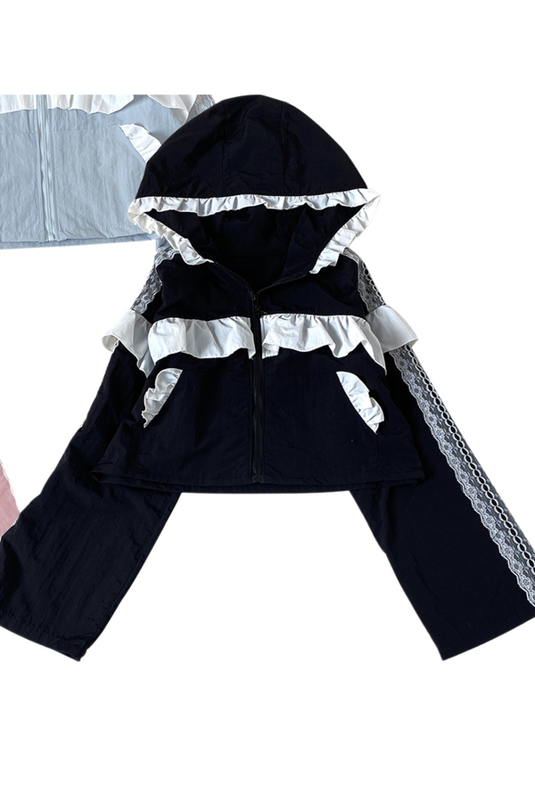 Subculture sweet ruffle hooded top + skirt