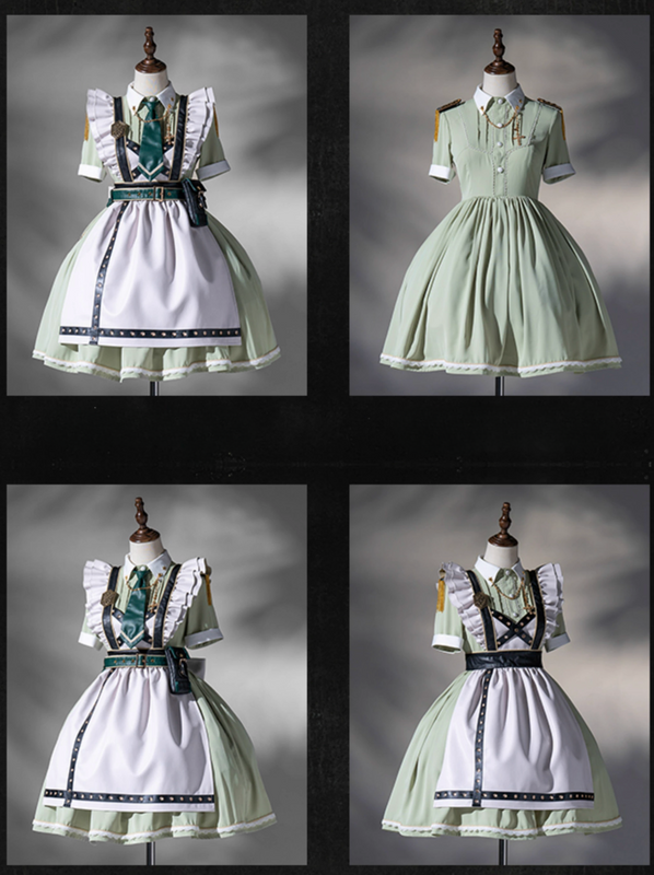 Schwarz-grünes Militär-Maid-Lolita-Kleid Komplettset