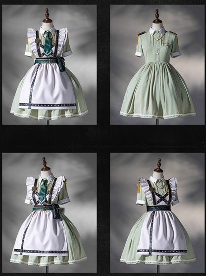 Schwarz-grünes Militär-Maid-Lolita-Kleid Komplettset