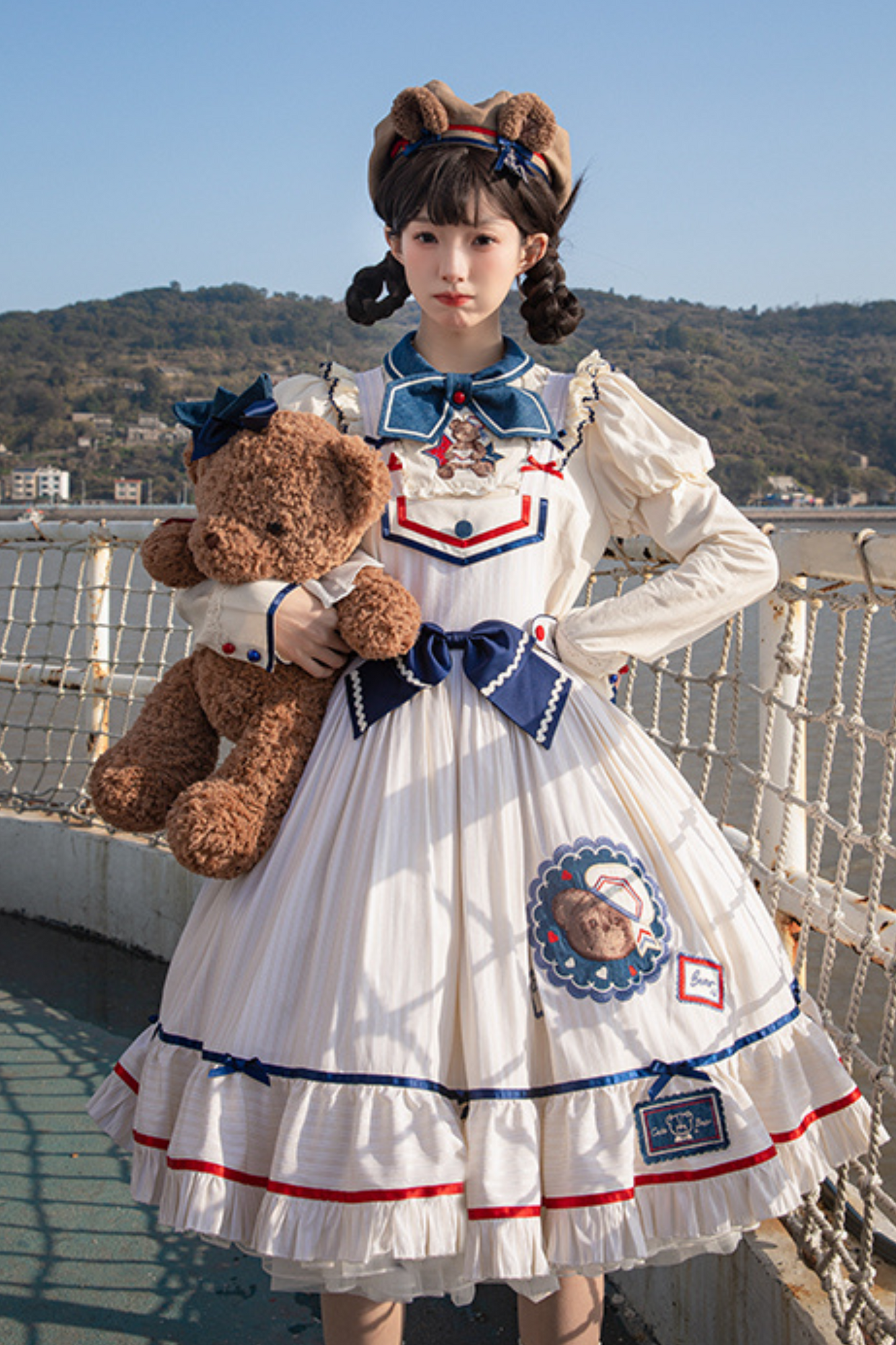 [Reservation Item] Marine Bear Design Doll Lolita Dress + Tie Top