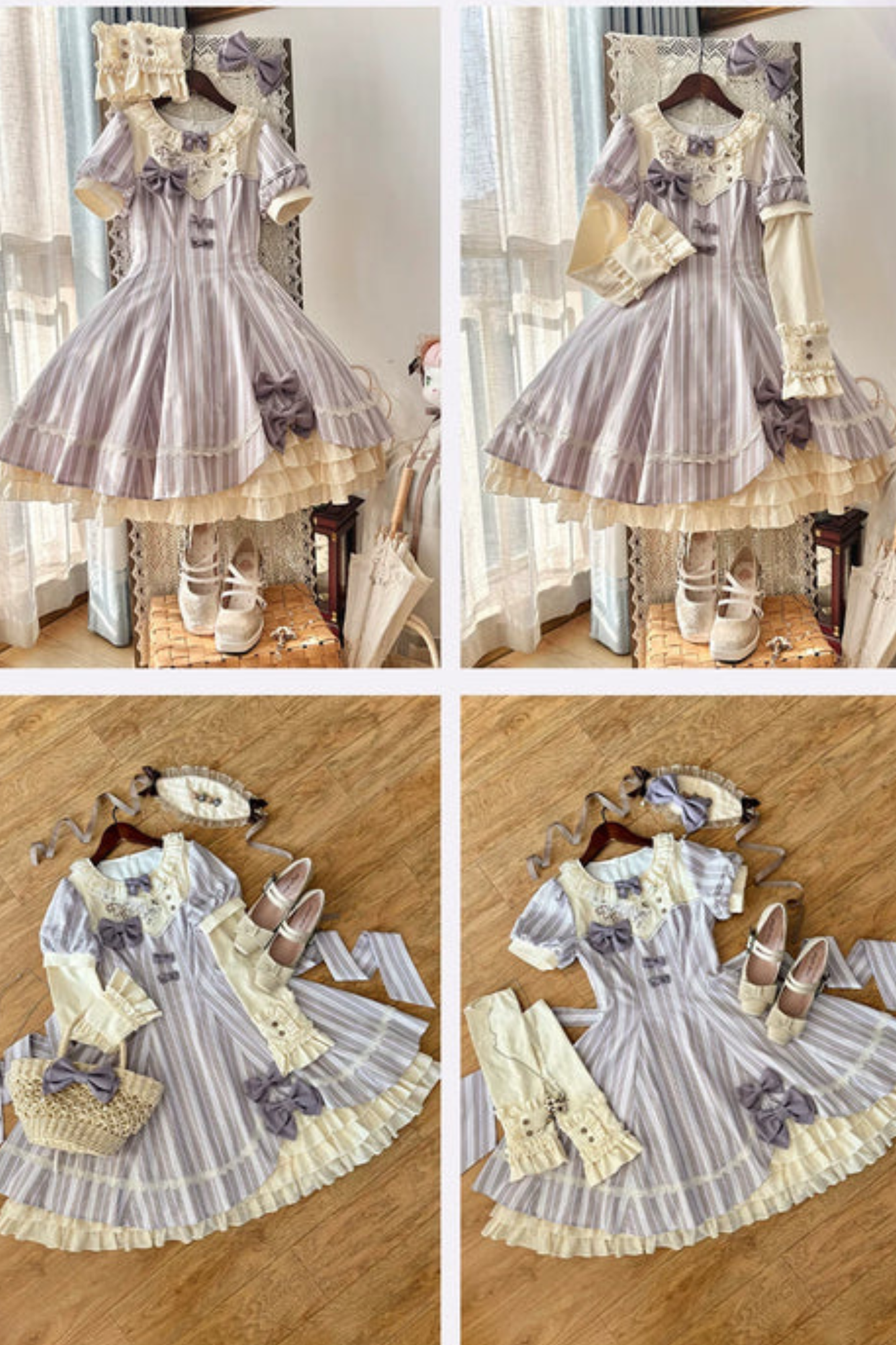 【预售商品】条纹洛丽塔连衣裙+蝴蝶结发夹