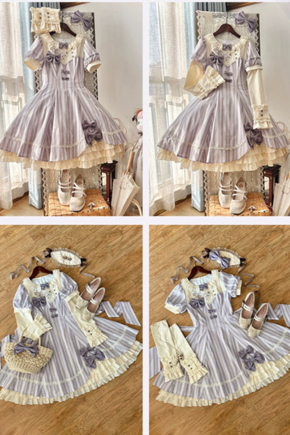 【预售商品】条纹洛丽塔连衣裙+蝴蝶结发夹