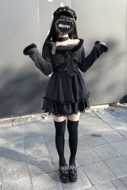 地雷サスペンダー スカート+ ショートカーディガン