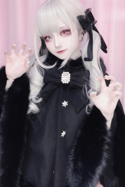 猫耳ドリルバックルウールマント