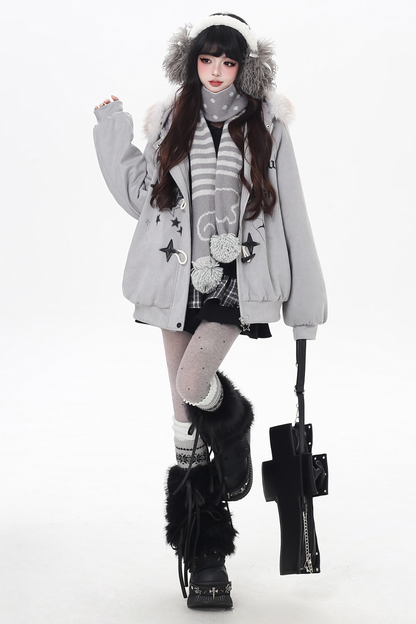 レターファーカラールーズスエードジャケット