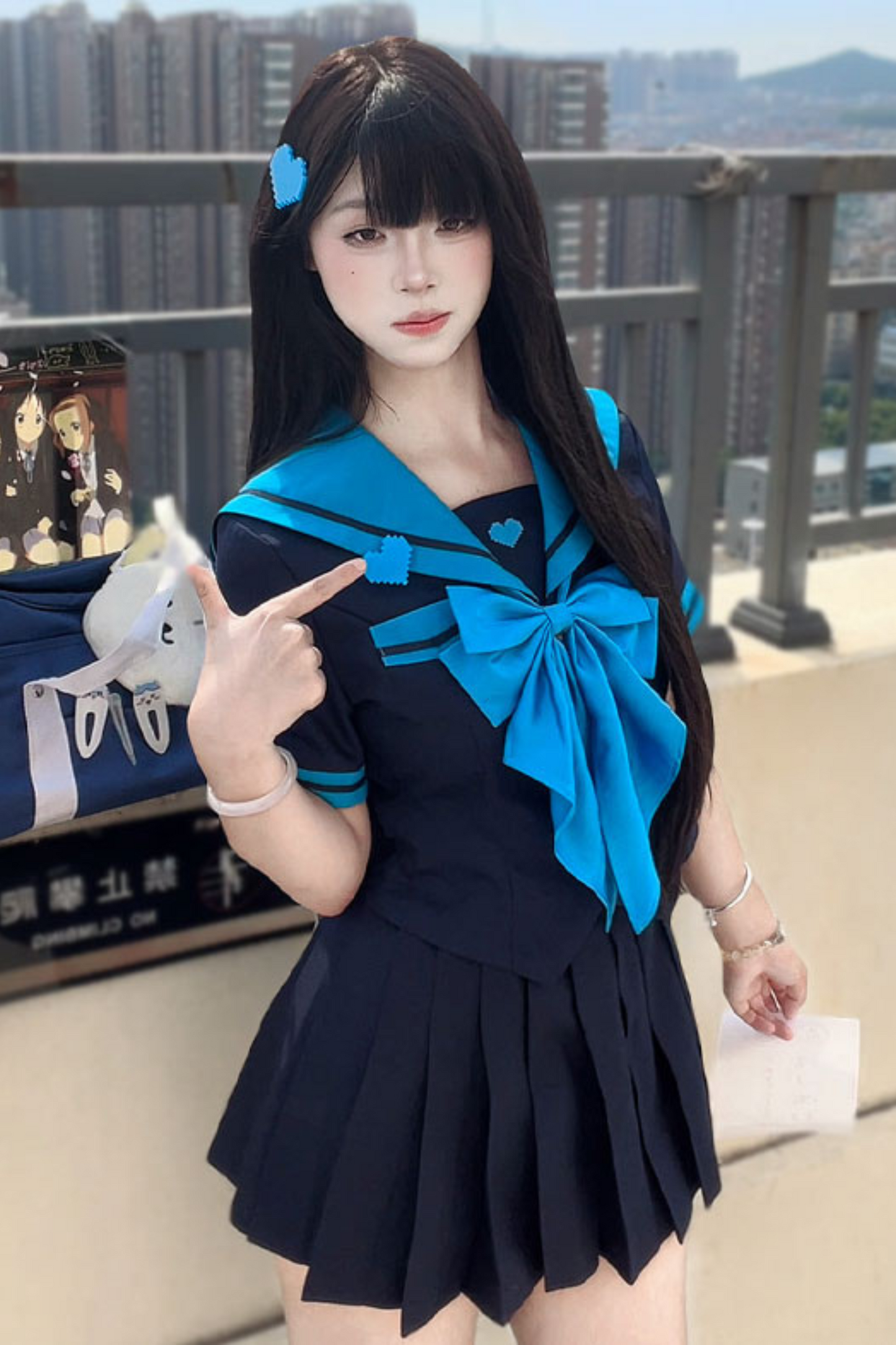 アニメーションヒロインセーラートップス＋プリーツスカート＋レッグカバー