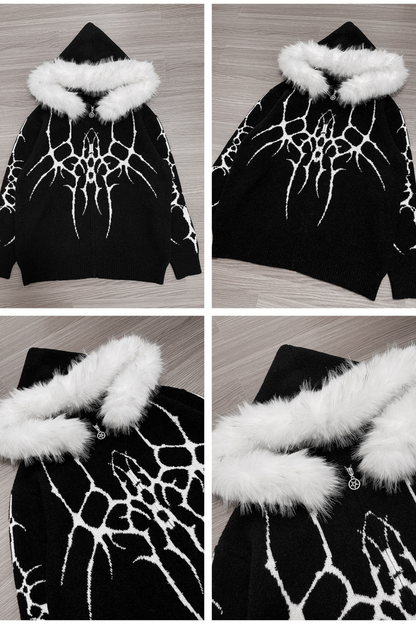 ゴシックファーフードルーズジップカーディガン