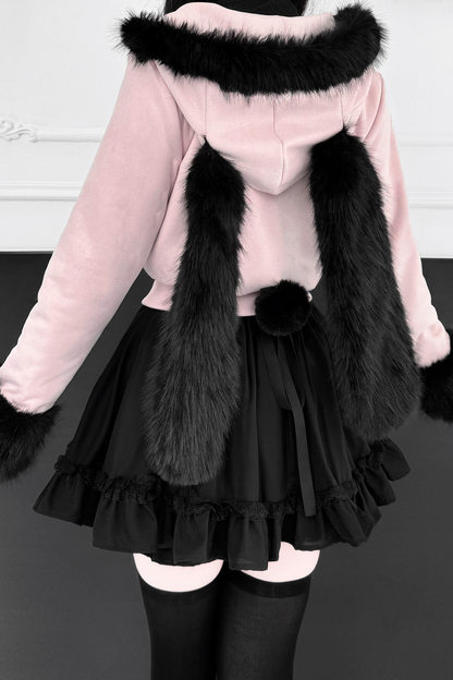 Hasenohren-Kapuzen-Wildlederjacke