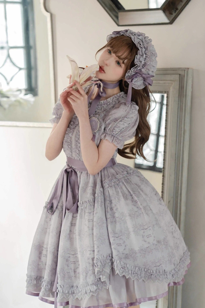 French Elegance Floral Lolita Dress + Badge + Headband + Headband