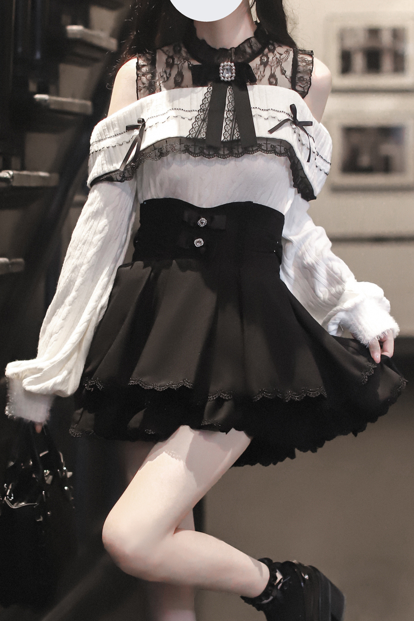 リボンニットオフショル＋マーメイドスカート＋ショートスカート＋リボン