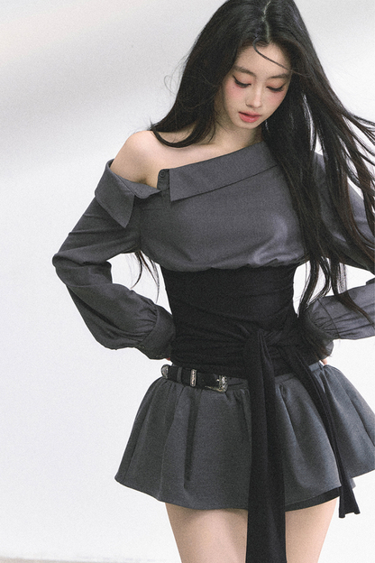 ウエストバンド付きワンショルダーシャツ