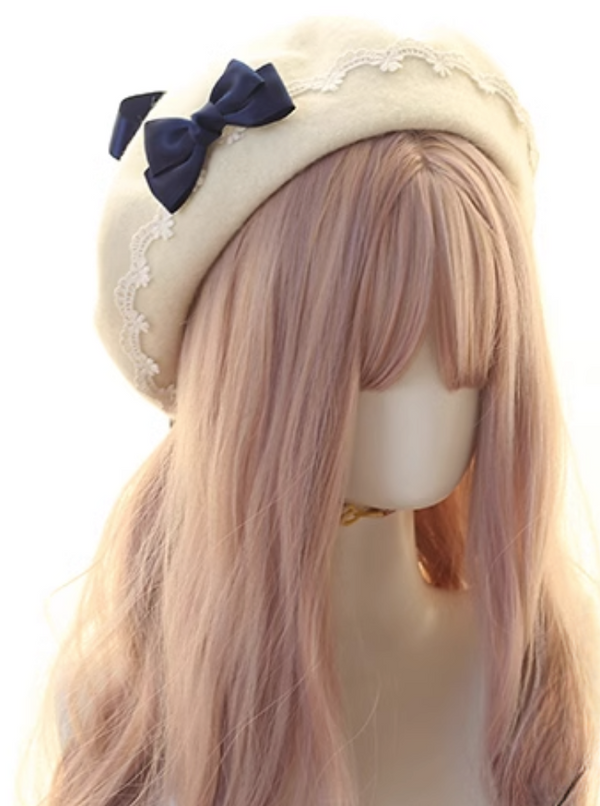 リボンレースベレー帽