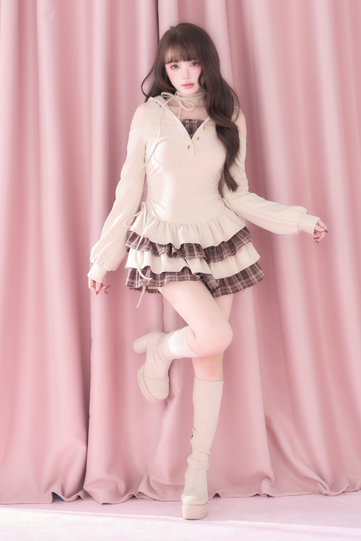 Plaid Ruffle Off-Shoulder Dress