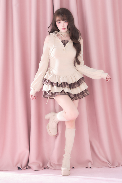 Plaid Ruffle Off-Shoulder Dress