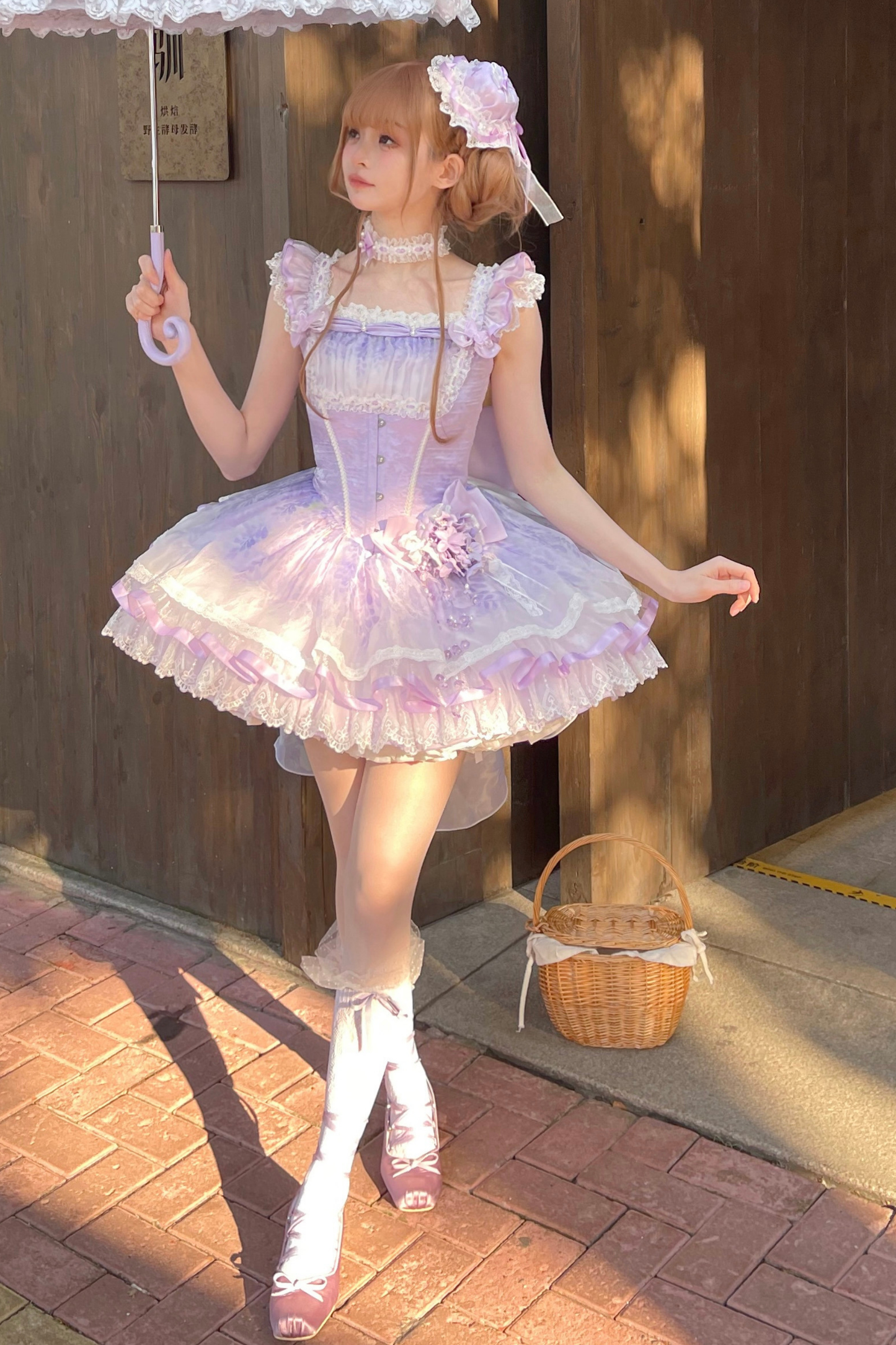 【予約商品】バレエスタイルエレガントドレス+ハット+ヘアバンド+リボンテール