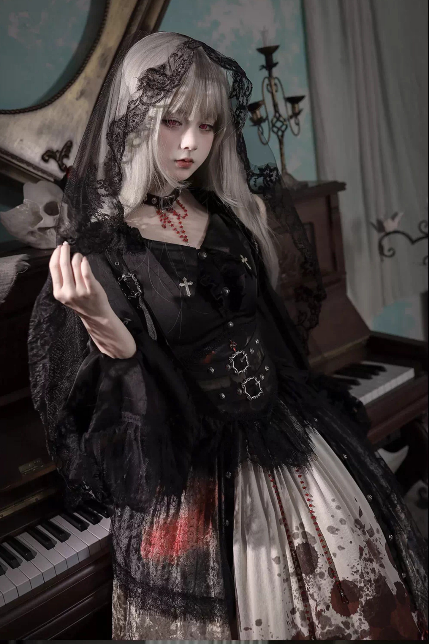 ゴシックロリータダークジャンパースカート+シャツ