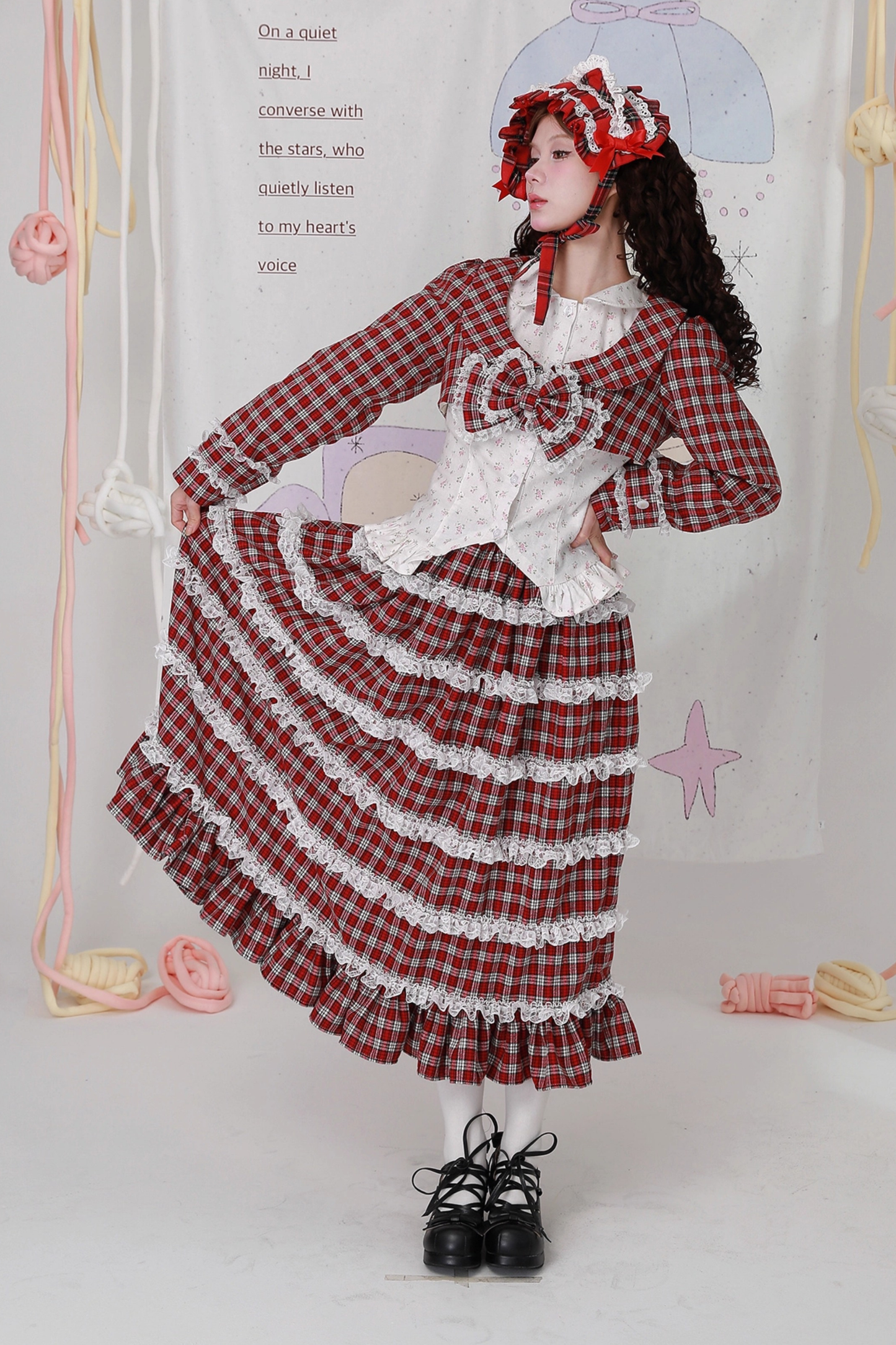 レッドチェックティアードロリータスカート