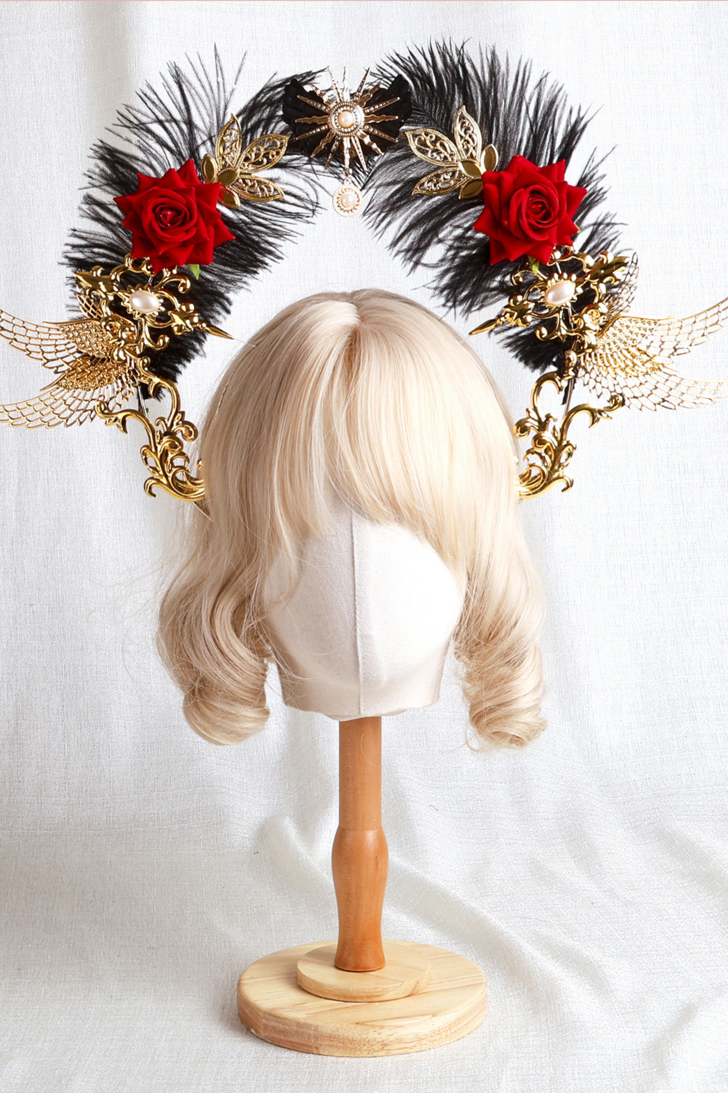 Gothic Rose Feather Hat + Bonnet + Hairband + Feather Clip