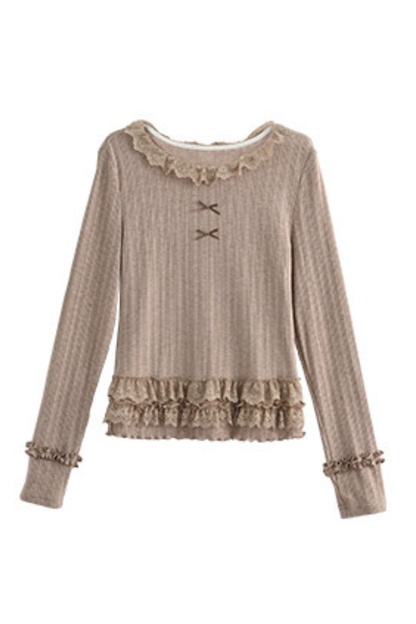 リボンフリルトリムトップス