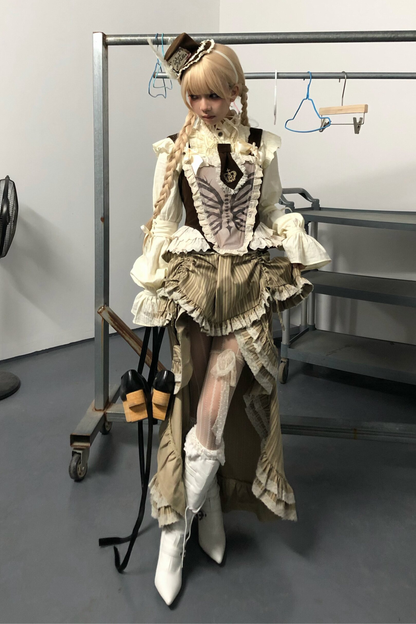 스트라이프 레이스 티어드 스커트